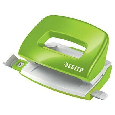 Immagine di Leitz Mini Perforatore, Capacità fino a 10 Fogli, Barra di Selezione del Formato, Metallo, Gamma WOW, Box, Verde (Calmo)