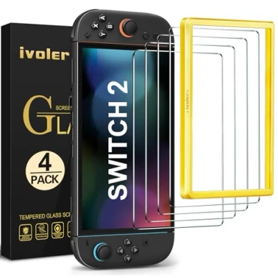 Immagine di iVoler 4 Pezzi Pellicola Vetro Temperato Compatibile con Nintendo Switch 2 Model 2025, Strumento di Installazione Incluso, Protettiva Protezione Schermo Anti Graffio
