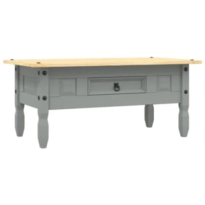 Immagine di vidaXL Legno Pino Messicano Tavolino Caffè Corona Range con Cassetto Rustico Robusto Elegante Tavolo Basso da Salotto Grigio e Marrone