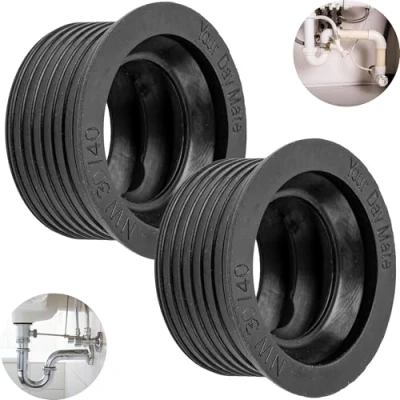 Immagine di Manicotto Sifone in Gomma, 2 pz, DN 30/40, Per Tubo di Scarico DN40 HT con Ø Interno 40 mm e Esterno da 1 1/4&quot; 28 32 mm, Guarnizione Lavello Gomma Attacco 45 Profonda 25