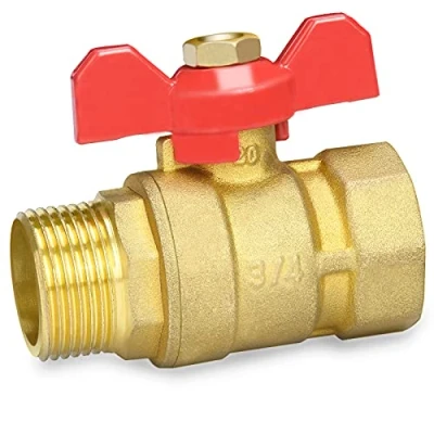 Immagine di Oumuik Valvola a sfera 3/4 pollici in ottone con maniglia ad aletta rossa filettatura esterna/filettatura interna passaggio completo DN20 PN16