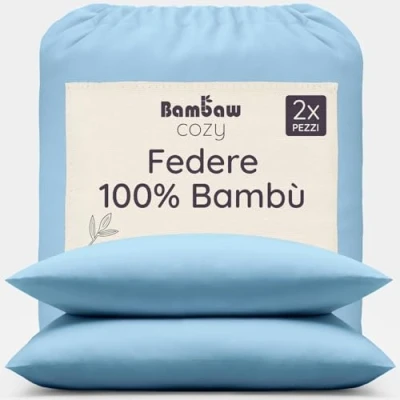 Immagine di Federa in Bambù Federe cuscini da letto rinfrescante Temperature Control Copricuscino anallergico eleganti Tessuto traspirante Azzurro 65x65 Bambaw
