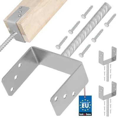 Immagine di KOTARBAU® Set di 2 supporti per pali da cementare, a U 151 mm, zincati caldo, in acciaio zincato legno