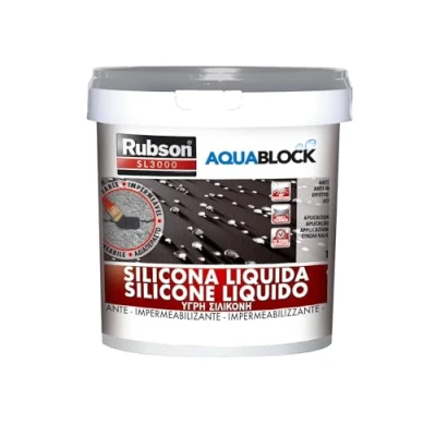 Immagine di RUBSON Aquablock Silicone Liquido SL3000, Guaina liquida impermeabilizzante, Sigillante isolante impermeabile con tecnologia Silicotec, antimuffa contro l&#039;umidità, 1 Confezione da kg