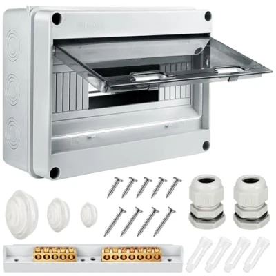 Immagine di Verteilerkasten Aufputz,IP65 Waterproof Sicherungskasten Aufputz,mit Messingklemmen, Unterverteilung Aufputz 1 Reihig für 5 8 12 Modules, Garten oder Außenbereichen, Villen, Ladesäulen (12 moduli)