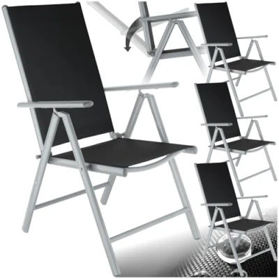 Immagine di TecTake® Set Sedie da Giardino, Sala Pranzo 4 Pezzi per Esterno con Braccioli, Pieghevole, Reclinabile, Schienale Regolabile in 7 Posizioni Nero/Argento