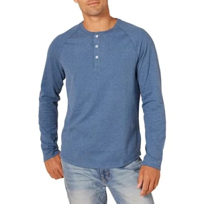 Immagine di Amazon Essentials Maglia con Collo Serafino a Maniche Lunghe Slim Uomo, Blu Puntinato, XS