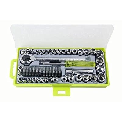 Immagine di NUZAMAS, 50 pezzi, set di chiavi a bussola, 1/4&quot; 3/8&quot;, impugnatura cricchetto reversibile e cricchetto, 12 punte esagonali per cacciavite con custodia