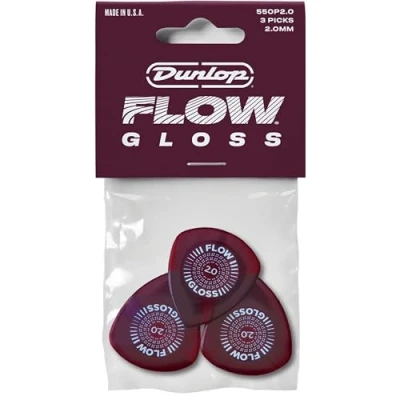 Immagine di Jim Dunlop Flow Gloss Plettro Per Chitarra, 2,0 Mm, Confezione Da 12 (550R200), Colore: Marrone