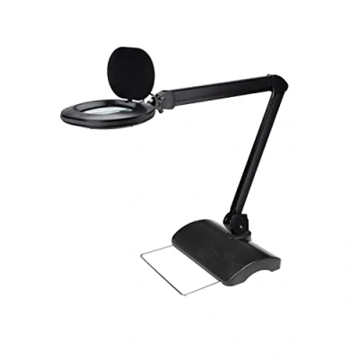 Immagine di Lumeno 8615SW Lampada d&#039;ingrandimento con grande lente ovale 110x150 mm, 60 LED dimmerabili in 2 fasi, perfetta come ausilio alla lettura, per i cosmetici, 5 diottrie nero treppiede da tavolo
