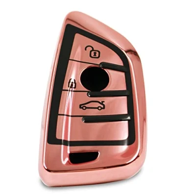 Immagine di Finest Folia, Custodia per chiave auto a 3 tasti, in TPU, cromata, lucida, accessorio BD (cromo oro rosa)
