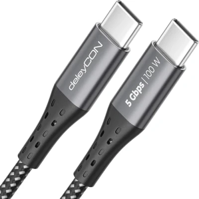 Immagine di deleyCON 1,5m Cavo USB C PD3.0 (100W Ricarica Rapida + Dati 5 Gbit/s) di per iPhone 16 15 Pro Max Samsung Galaxy S24 S23 Pixel iPad MacBook Air Tablets Switch PS5