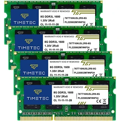 Immagine di Timetec DDR3L / DDR3 1600MHz PC3L 12800 PC3 Non ECC Unbuffered 1.35V 1.5V CL11 2Rx8 Dual Rank 204 Pin SODIMM Laptop Notebook PC Memoria RAM Aggiornamento (32GB Kit(4x8GB))