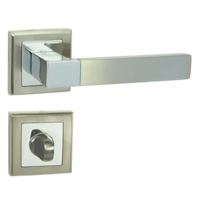 Immagine di domino REAL QR maniglia per porta WC, set da bagno, con rosette quadrate, porte del rosette, in alluminio, cromato/nichel