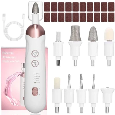 Immagine di Fresa per Unghie Professionale,Lima Elettrica Senze Fili con luminosa led,9 In 1 Kit Manicure Pedicure Ricaricabile Velocità Regolabile,Manicure e Semipermanente Gel