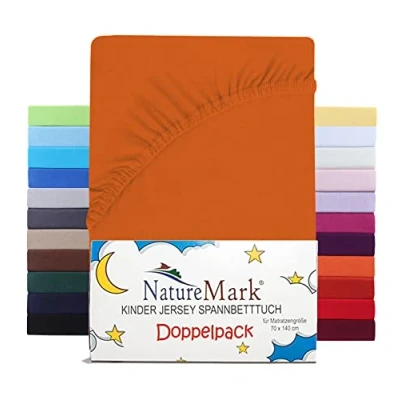 Immagine di NatureMark Set di 2 lenzuoli con angoli elasticizzati per bambini, in jersey, 100% cotone, culla e lettino, 70 x 140 cm, terracotta