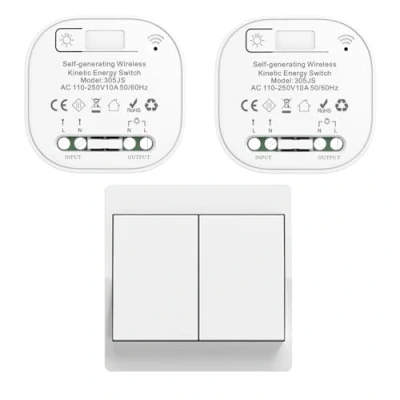 Immagine di Cerhot Set di interruttori della luce senza fili autoalimentati, telecomando a tasti per interruttore da parete, illuminazione LED interni ed esterni, casa, batteria (EU 2