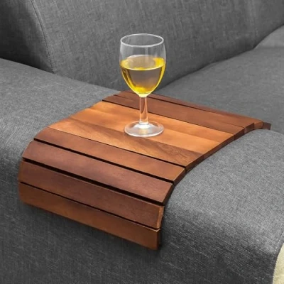 Immagine di vassoio pieghevole per bracciolo del divano, in legno braccioli, 37,5 x 1 25 cm, resistente all&#039;acqua e ai graffi, organizer bevande, telecomando, snack,