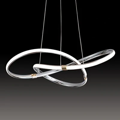 Immagine di Moderna sospensione LED con design a spirale, 64W dimmerabile telecomando, luce lampadario regolabile in altezza, per soggiorno, camera da letto, sala pranzo, isola della cucina (E Cromo)