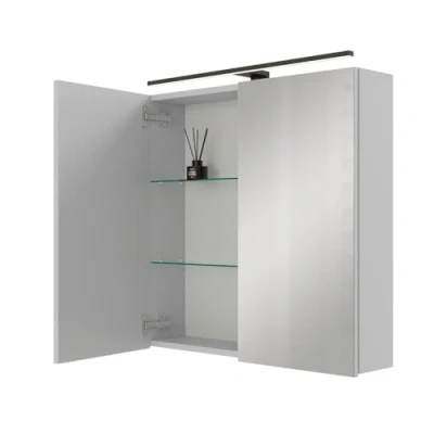 Immagine di Planetmöbel ARIA armadietto a specchio da bagno con illuminazione, 70 cm di larghezza, specchio, bianco, grigio, lampada e presa, per ospiti, x 16