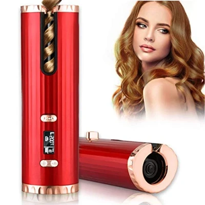 Immagine di HMEDA Ferro Arricciacapelli Automatico Intelligente,Ferro Intelligente con Display LCD, Ricaricabile e Senza Fili, 6 Temperature Regolabile (Rosso)