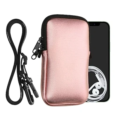 Immagine di kwmobile Custodia in Neoprene con Zip per Smartphone Portacellulare a Tracolla Porta Cellulare da Collo Universale Borsa Cover Telefono oro rosa metallizzato
