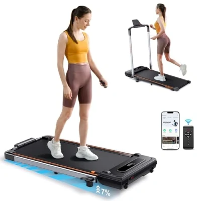 Immagine di Tapis Roulant Elettrico con Pendenza Regolabile, 2 in 1 Pieghevole Salvaspazio, Inclinazione Walking Pad per Casa, Schermo LED, Telecomando, Compatibile App, Sotto Scrivania