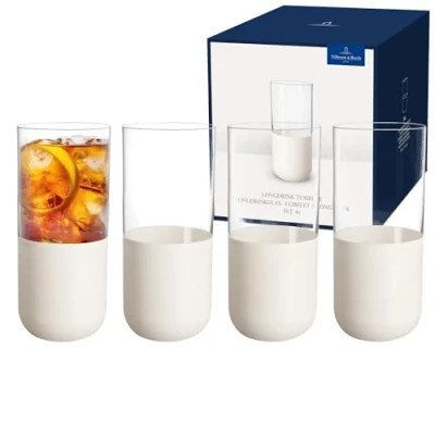 Immagine di Villeroy &amp; Boch Manufacture Rock blanc Set di bicchieri long drink, 4 pezzi. per cocktail e mocktail, 300 ml, Cristallo, Effetto ardesia bianca opaca
