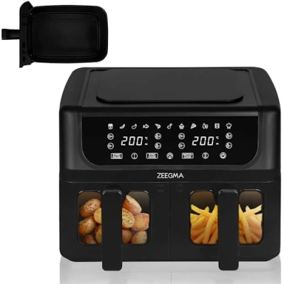 Immagine di ZEEGMA KNAPPER DUAL Friggitrice ad Aria 1700 W, 2 Cestelli, Capacità 9 L, Timer fino a 60 min, 11 Programmi, Temperatura 200 C, Riscaldamento istantaneo sec. Pannello sfioramento