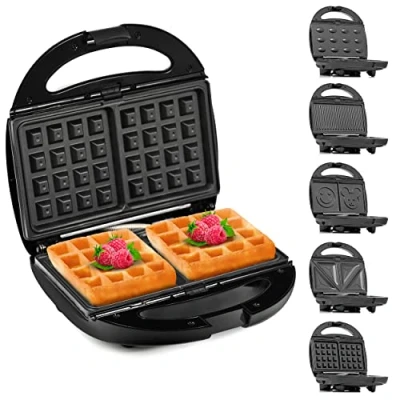 Immagine di Lehmann Sandwichmaker 5 in 1 con diverse forme Waffle, grill contatto, panini, dolci Include set di piastre antiaderenti 800 W