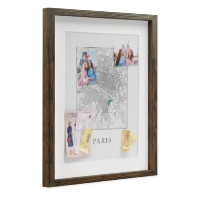 Immagine di PHOTOLINI 3D cornice 40x50 cm rovere scuro, profonda con vetro e passe partout, per oggetti fino a 1,5 di profondità, legno MDF perfetta il fai da te come regalo