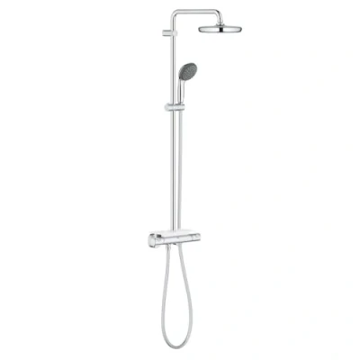 Immagine di GROHE QUICKFIX Vitalio Start 210 Sistema Doccia con Miscelatore Termostatico Cromo Braccio Girevole Soffione a Getto Fisso Rain Mensola Porta Oggetti26814001