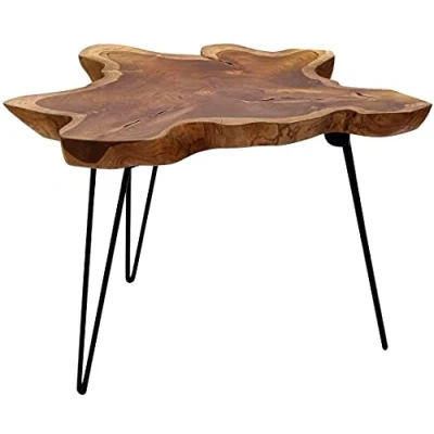 Immagine di Brillibrum Tavolino in teak di design, legno teak, unico, massiccio, pieghevole, salvaspazio, 45 cm altezza