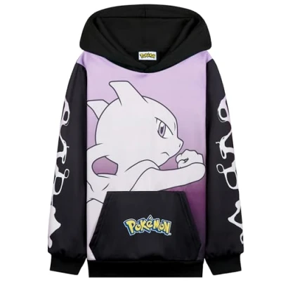 Immagine di Pokémon Felpe con Cappuccio per Bambini e Ragazzi, Felpa Comoda Tasca a Canguro (Nero/Rosa MewTwo, 11 12 Anni)