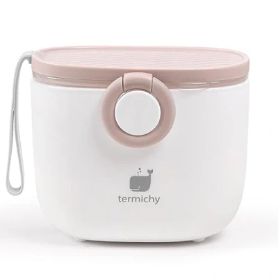 Immagine di Termichy latte in polvere per bambini, dispenser polvere, 250 g, contenitore portatile ermetico, viaggi, con raschietto e cucchiaio (rosa bianco, 1 pezzo)
