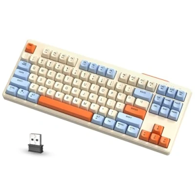 Immagine di ATTACK SHARK FREEWOLF M87 Tastiera da gioco wireless all&#039;80%, TKL RGB Mechanical Feeling SA PBT Bluetooth/2.4Ghz Dual Mode, batteria 4000 mAh per Mac/Win, ufficio/giochi Grigio Cremoso