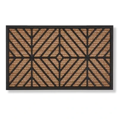 Immagine di Zerbino per esterni Border Graphic tappetino antipolvere d&#039;ingresso in gomma e polipropilene antiscivolo porte 45 x 75 cm a rombi marrone