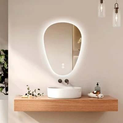 Immagine di EMKE Specchio da Bagno con Illuminazione, LED Asimmetrico, Interruttore Touch, 3 Colori di Luce Regolabili, Antiappannamento, Risparmio Energetico,80 x 60 cm