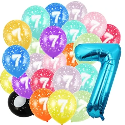 Immagine di palloncini Oro il 7 compleanno, numerati (7 anni), in alluminio e 20 30cm, decorazioni per