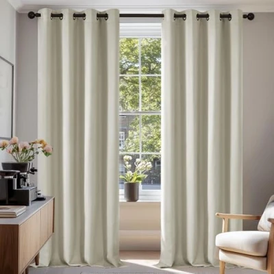 Immagine di Deconovo Tende per Interni Oscuranti 2 Pezzi 242 CM Altezza, Camera da Letto Coprente Moderne con Occhielli, 132x242 (Larghezza x Altezza), Beige Chiaro