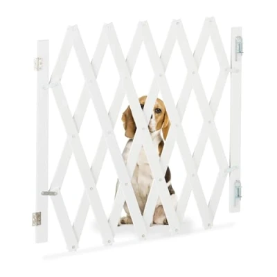 Immagine di Relaxdays Cancelletto di Sicurezza per Cani, Recinzione Allungabile Fino a 126 cm, Alto 70 82 in bambù, Bianco