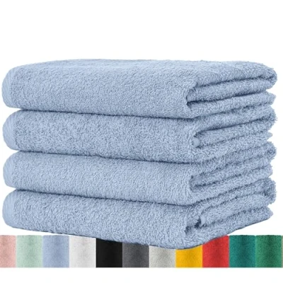 Immagine di BaSaTex Confezione da 4 Set Asciugamani in Spugna, 100% Cotone (Blu Fumo, 50x100 cm)