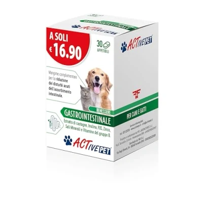 Immagine di Active Pet Gastrointestinale, Mangime Complementare per la Riduzione dei Disturbi Acuti dell&#039;Assorbimento Intestinale, Cani e Gatti 1 Confezione da 30 Compresse