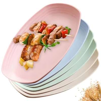 Immagine di Sporgo Set di 6 piatti profondi, 29,5 cm, piani unbreakable in plastica, riutilizzabili, infrangibili, da campeggio, per bambini, senza BPA, adatti al microonde, lavabile