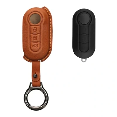 Immagine di kwmobile Custodia Chiavi Vera Pelle Compatibile con Fiat Lancia 3 tasti pieghevole Car Key Case Anello Portachiavi Accessori Auto marrone