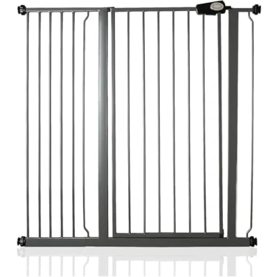 Immagine di Safetots Cancello di Sicurezza Extra Alto in Metallo con Chiusura a Pressione, 107.4cm 115cm, Grigio Ardesia, Altezza 104cm, per Scale Alto, Bambini
