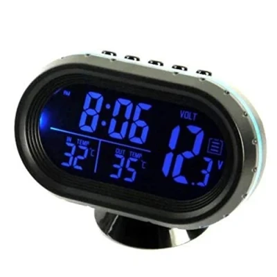 Immagine di orologio digitale per auto, termometro voltmetro DC 12 24 V, 4 in 1, interni ed esterni, display digitale, LCD (blu)