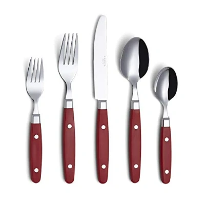 Immagine di ANNOVA Set di posate da 20 pezzi in acciaio inox con manico colorato rivetto/posate retrò 4 coltelli cena; forchette insalata; cucchiai
