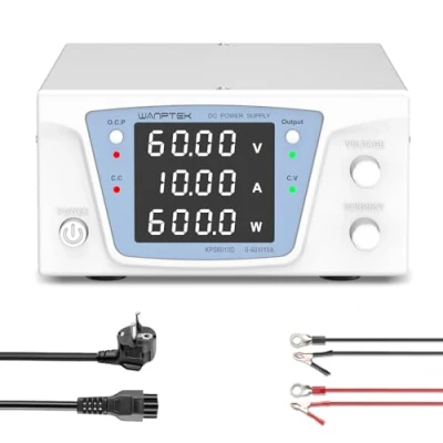 Immagine di WANPTEK POWER Alimentatore da laboratorio 60V 10A, banco alta potenza 600W, regolabile con display LED a 4 cifre ad precisione, pulsante di uscita e controllo encoder