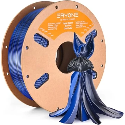 Immagine di ERYONE High Speed Filament Silk Dual Color 1.75mm +/ 0.03mm, Rapid PLA Filament, 30 500mm/s Hyper 1kg (2.2LBS)/Spool, Midnight Blue &amp; Black